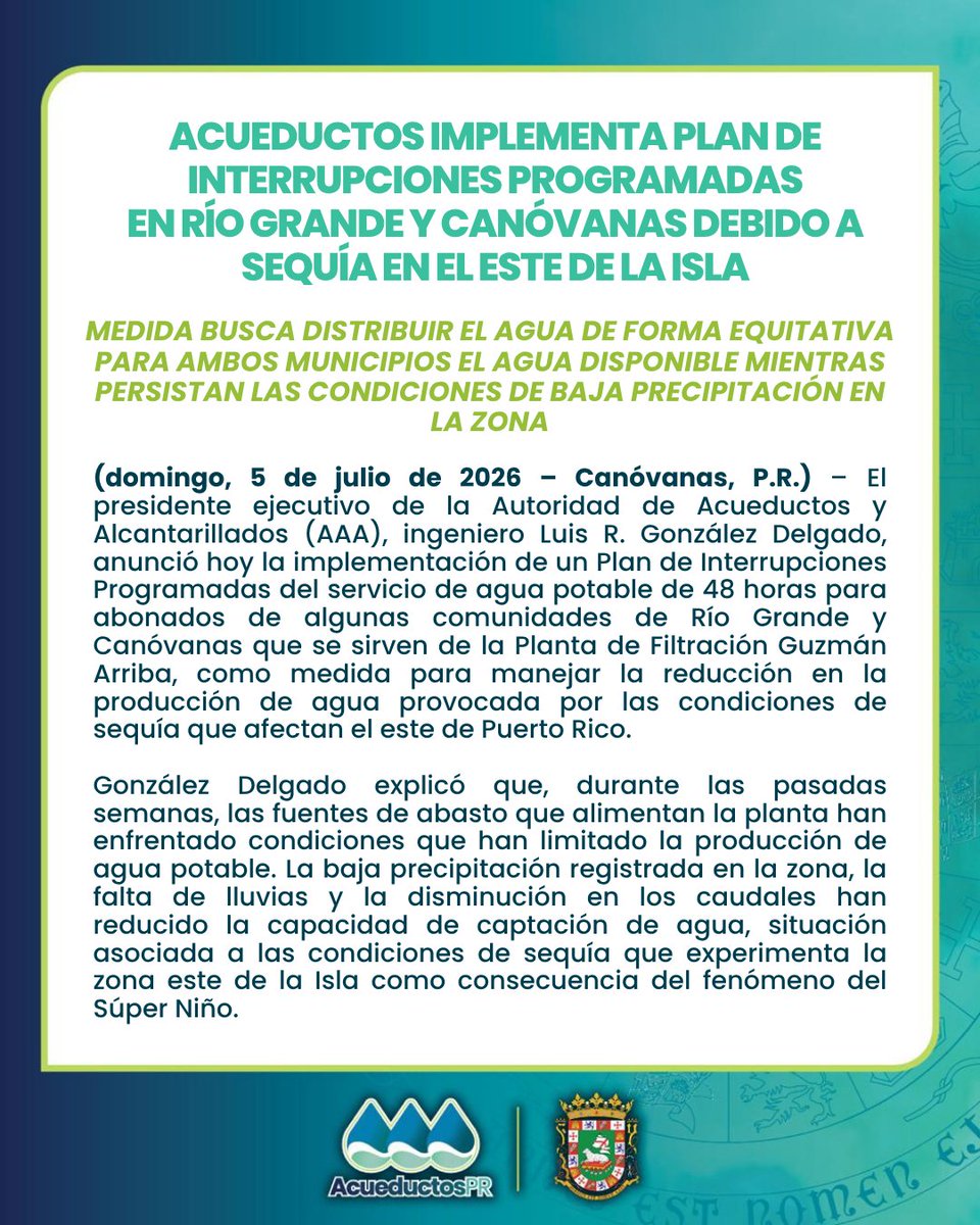 🔵 Comunicado de Prensa | Acueductos implementa plan de…